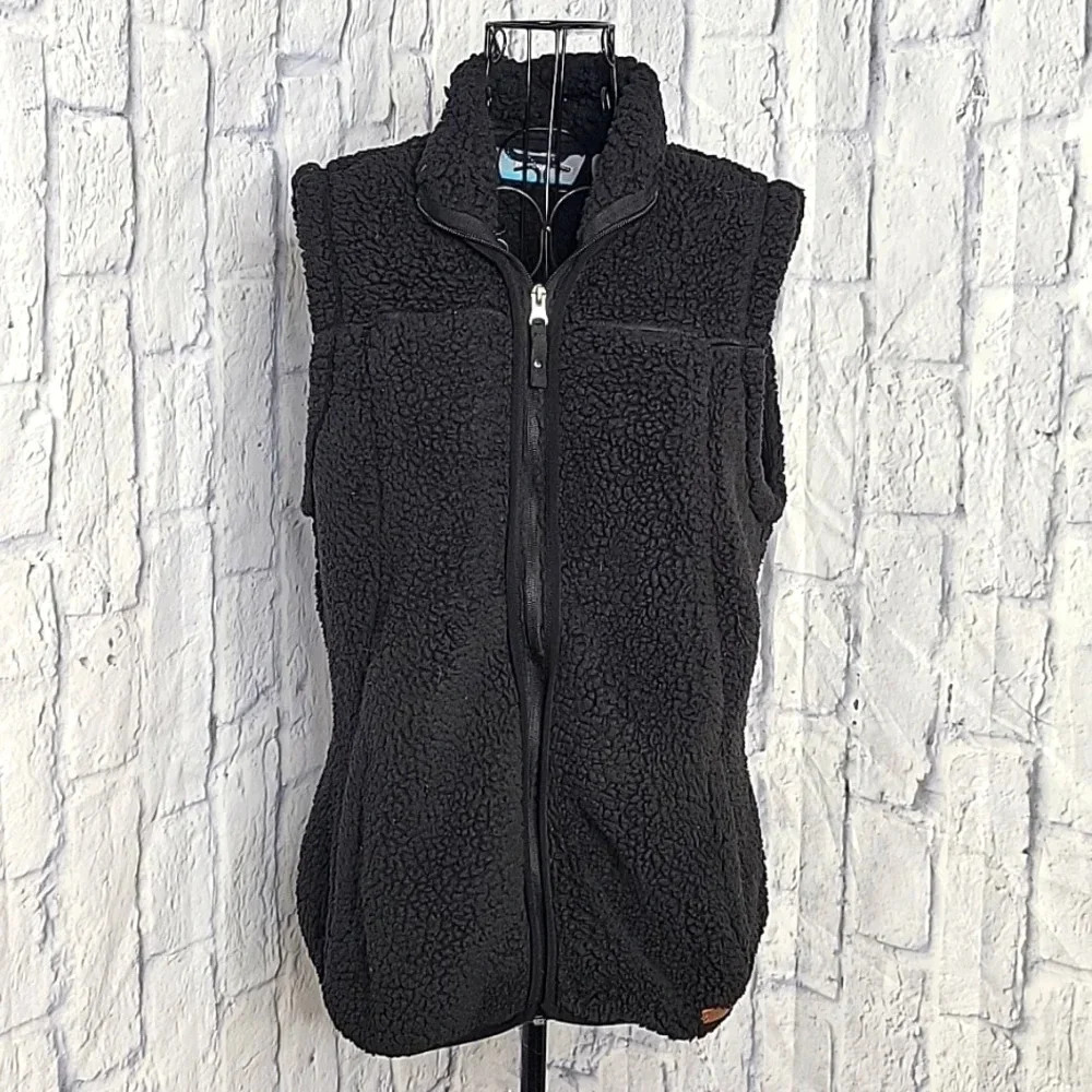 FREE COUNTRY Black Zip Up Sherpa Vest Medium